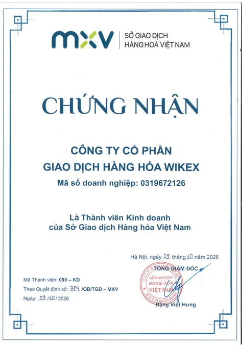 Chứng nhận Thành viên kinh doanh của Sở Giao dịch Hàng hóa Việt Nam